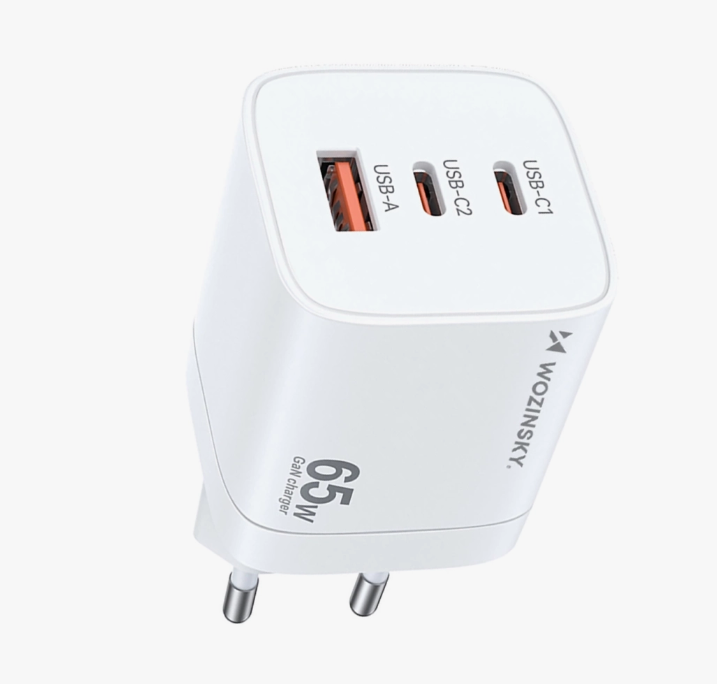 Adapter Wozinsky CGWCW 65W GaN USB-A / 2 x USB-C (valge)
