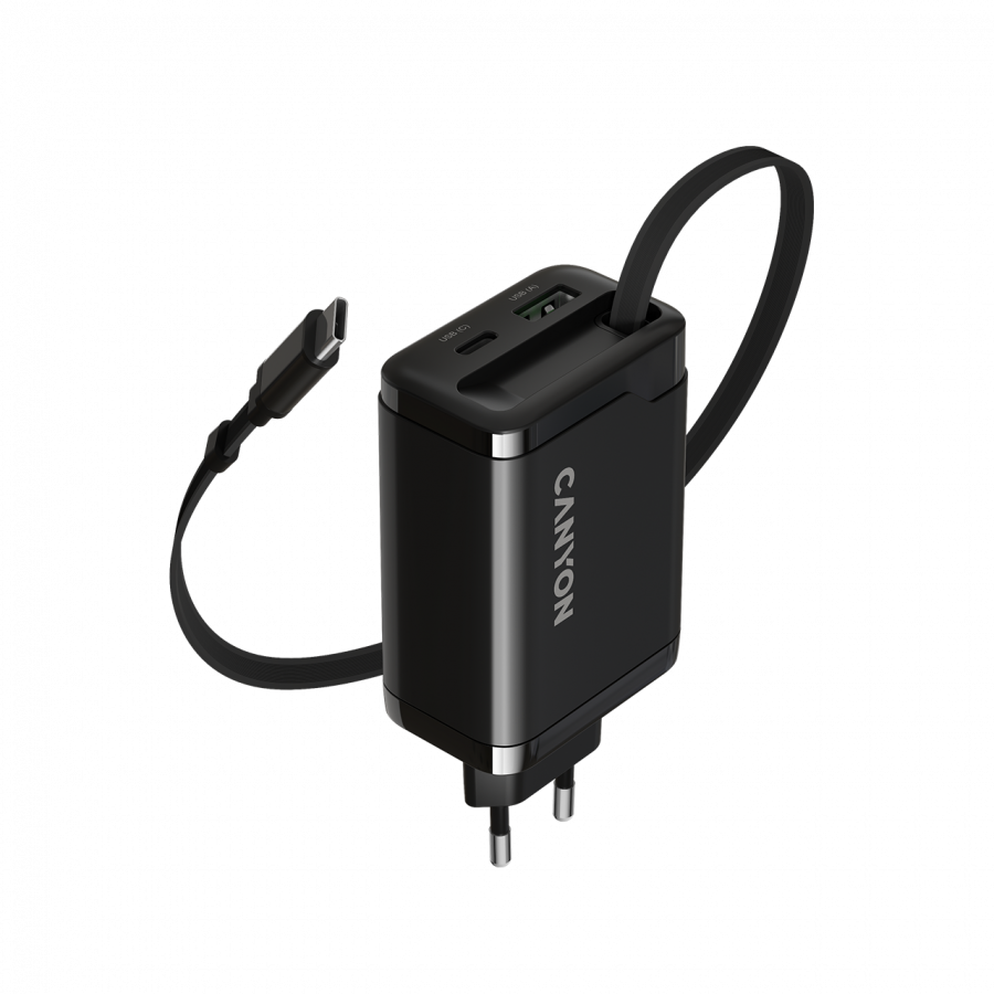 Adapter USB-C juhtmega Canyon, Type-C+USB-A PD65W (must)