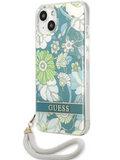 Ümbris Guess GUHCP13MHFLSN iPhone 13 Flower Strap rihmaga (roheline)