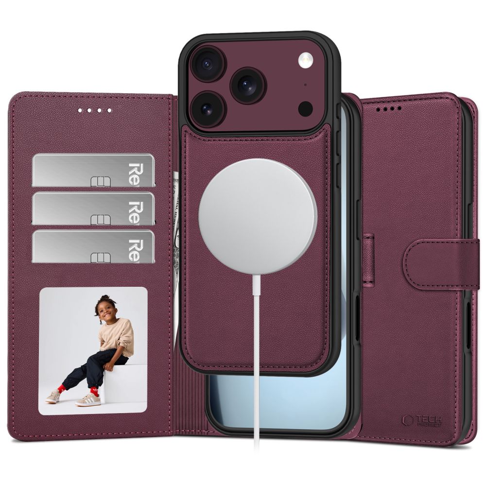 Ümbris kaanega Tech-Protect Wallet MagSafe iPhone 17 Pro Max / 18 Pro Max (viinamari)