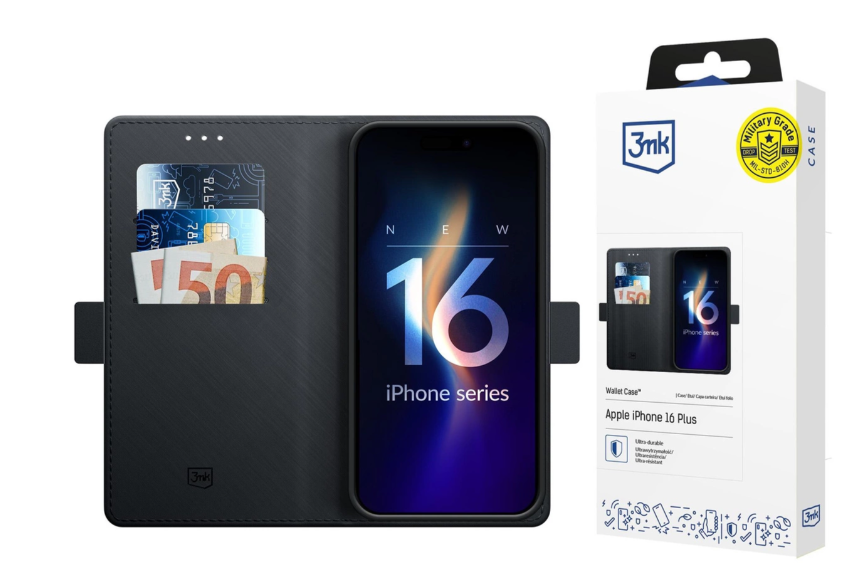 Ümbris kaanega 3mk Wallet iPhone 16 Plus (must)