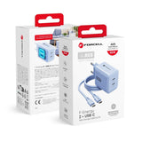 Laadija Forcell F-Energy GaN III 2x USB C + USB C juhe 60W (helesinine)