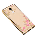 Silikoon Pilt kristallidega Xiaomi Redmi 5 Plus (kuldne raam/roosad lilled)